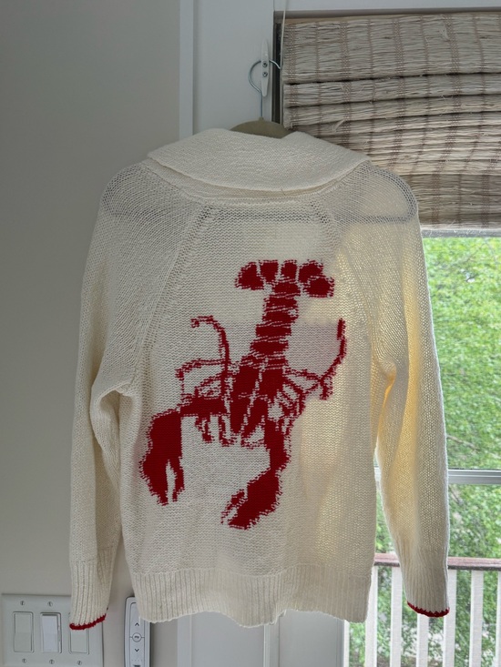 Maeve Sweaters - Maeve Cream Knit Sweater with Red Woven Lobster - Size small